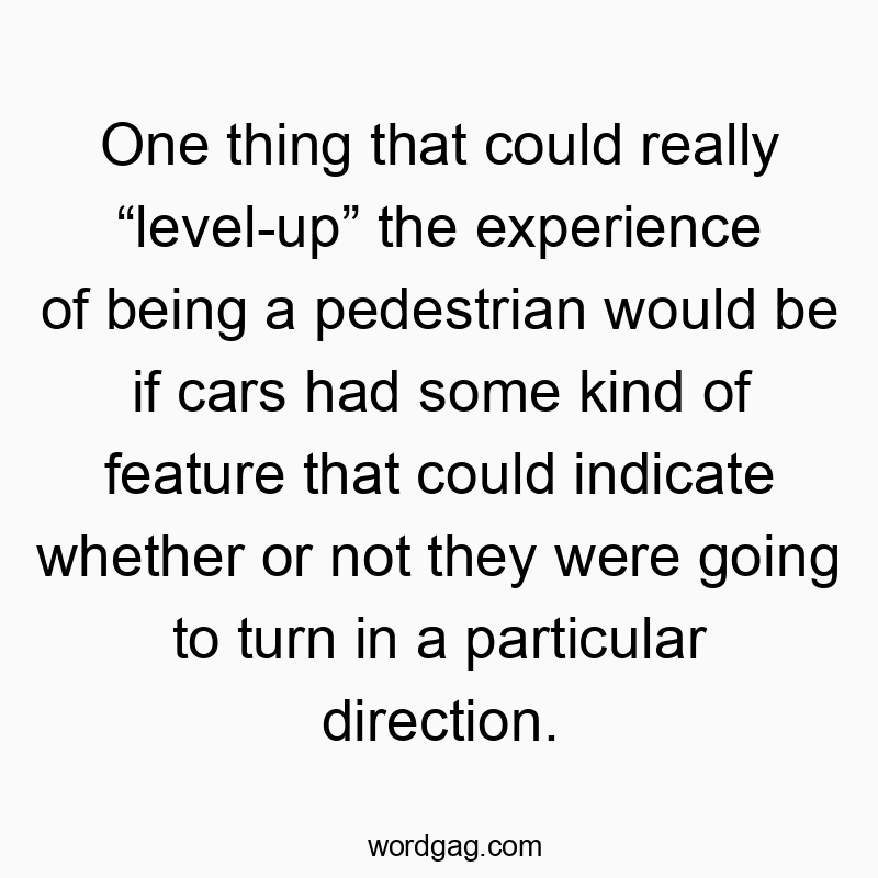 One thing that could really “level-up” the experience of being a pedestrian would be if cars had some kind of feature that could indicate whether or not they were going to turn in a particular direction.