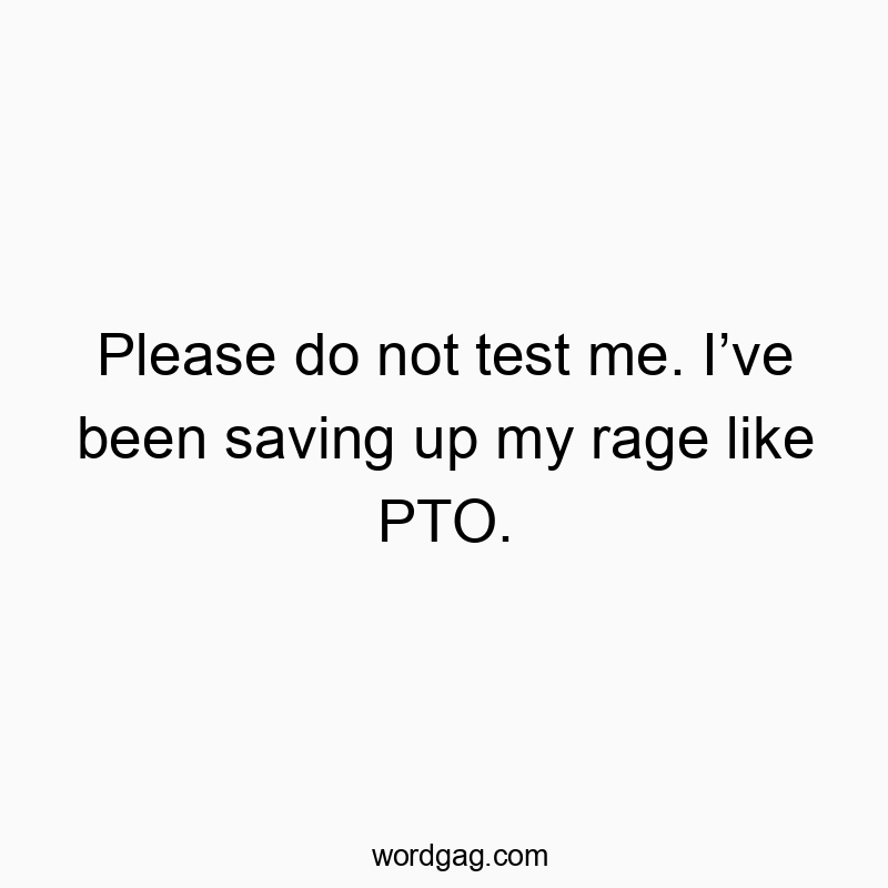 Please do not test me. Iβve been saving up my rage like PTO.