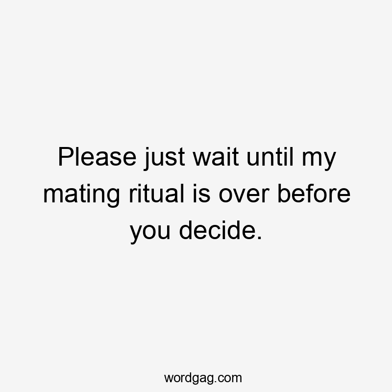 Please just wait until my mating ritual is over before you decide.