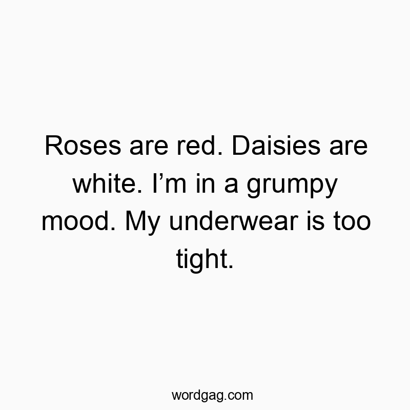 Roses are red. Daisies are white. Iโm in a grumpy mood. My underwear is too tight.