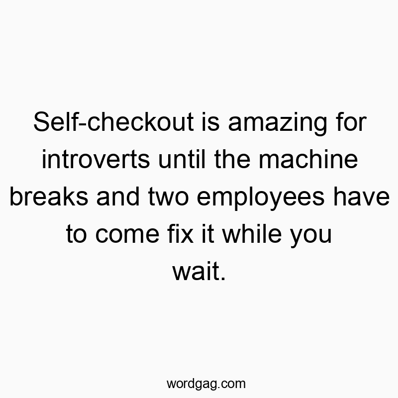Self-checkout is amazing for introverts until the machine breaks and two employees have to come fix it while you wait.