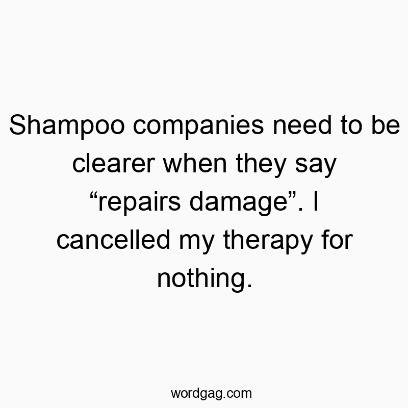 Shampoo companies need to be clearer when they say “repairs damage”. I cancelled my therapy for nothing.