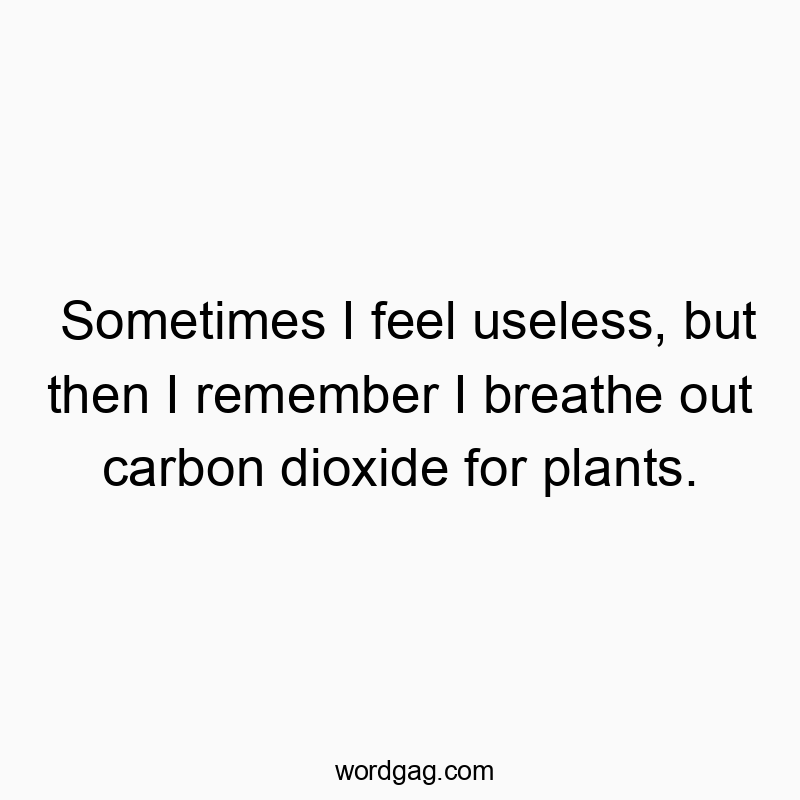 Sometimes I feel useless, but then I remember I breathe out carbon dioxide for plants.