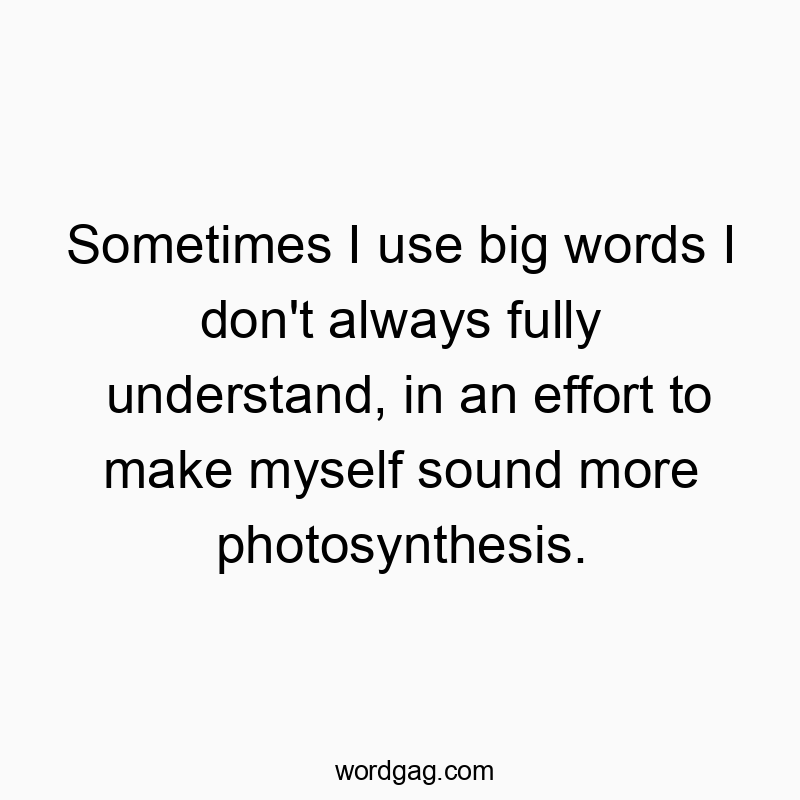 Sometimes I use big words I don’t always fully understand, in an effort to make myself sound more photosynthesis.