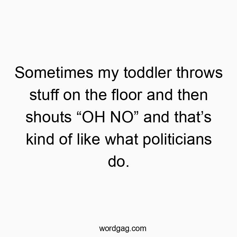 Sometimes my toddler throws stuff on the floor and then shouts “OH NO” and that’s kind of like what politicians do.