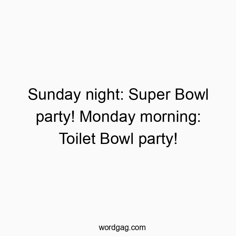 Sunday night: Super Bowl party! Monday morning: Toilet Bowl party!