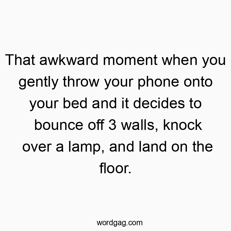 That awkward moment when you gently throw your phone onto your bed and it decides to bounce off 3 walls, knock over a lamp, and land on the floor.
