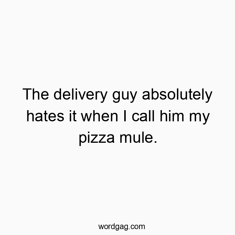 The delivery guy absolutely hates it when I call him my pizza mule.