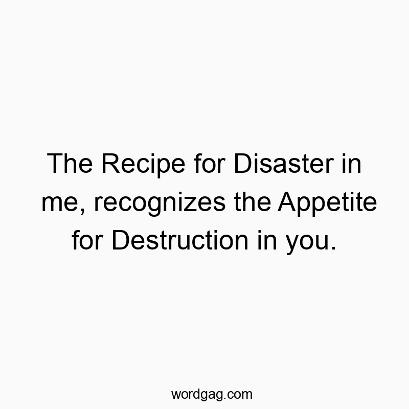 The Recipe for Disaster in me, recognizes the Appetite for Destruction in you.