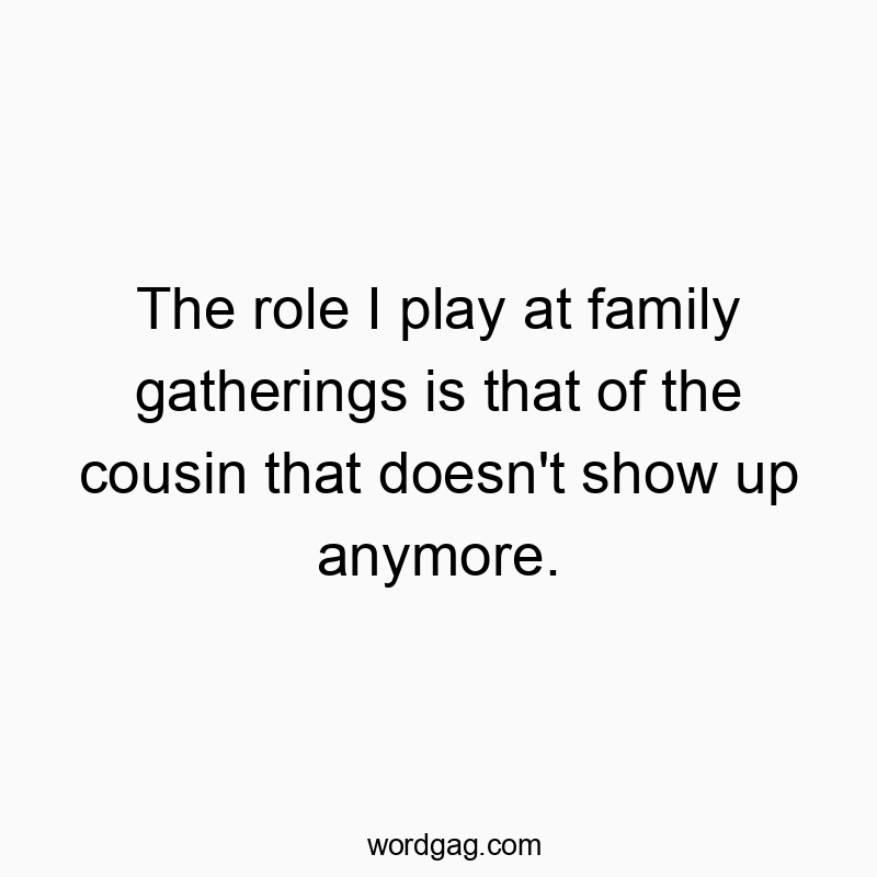 The role I play at family gatherings is that of the cousin that doesn’t show up anymore.