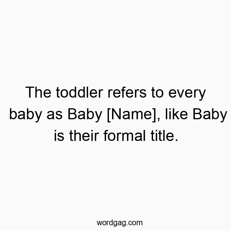 The toddler refers to every baby as Baby [Name], like Baby is their formal title.