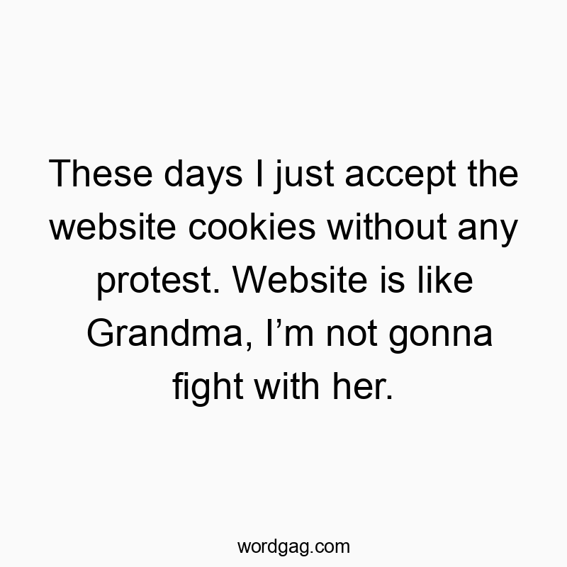 These days I just accept the website cookies without any protest. Website is like Grandma, I’m not gonna fight with her.