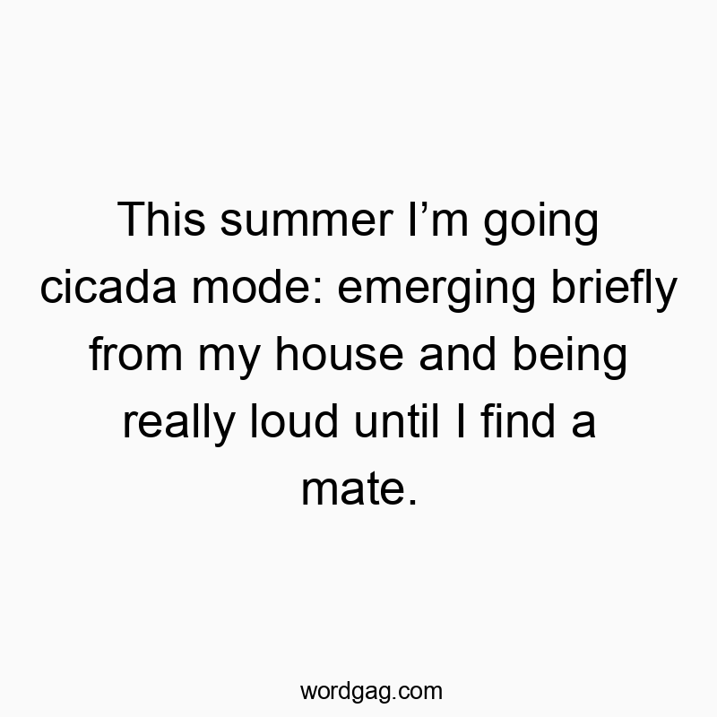 This summer Iโm going cicada mode: emerging briefly from my house and being really loud until I find a mate.