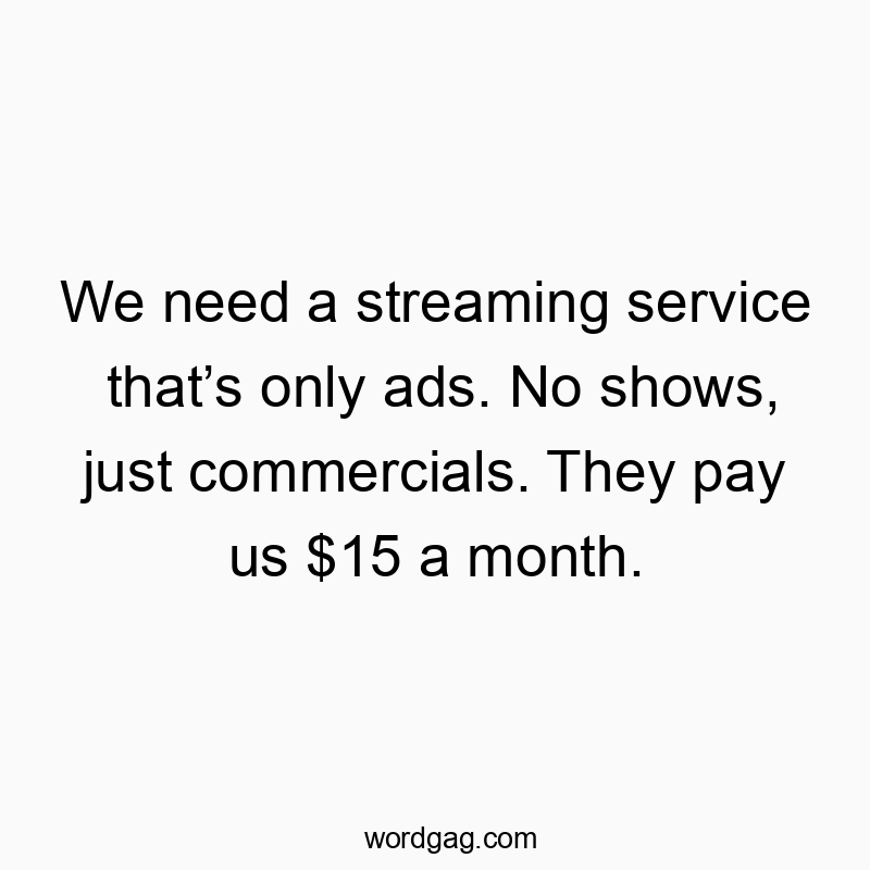 We need a streaming service thatโs only ads. No shows, just commercials. They pay us $15 a month.