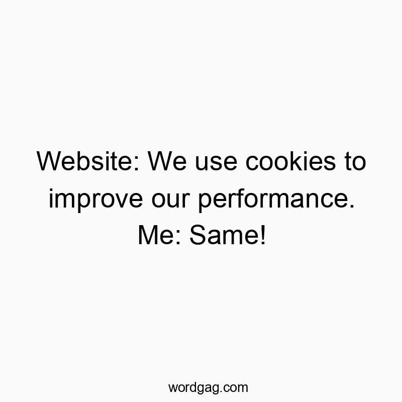 Website: We use cookies to improve our performance. Me: Same!