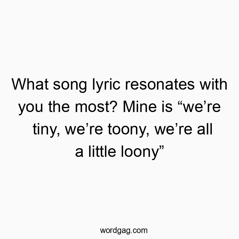 What song lyric resonates with you the most? Mine is “we’re tiny, we’re toony, we’re all a little loony”