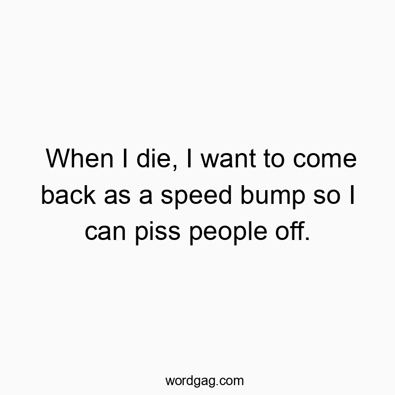 When I die, I want to come back as a speed bump so I can piss people off.