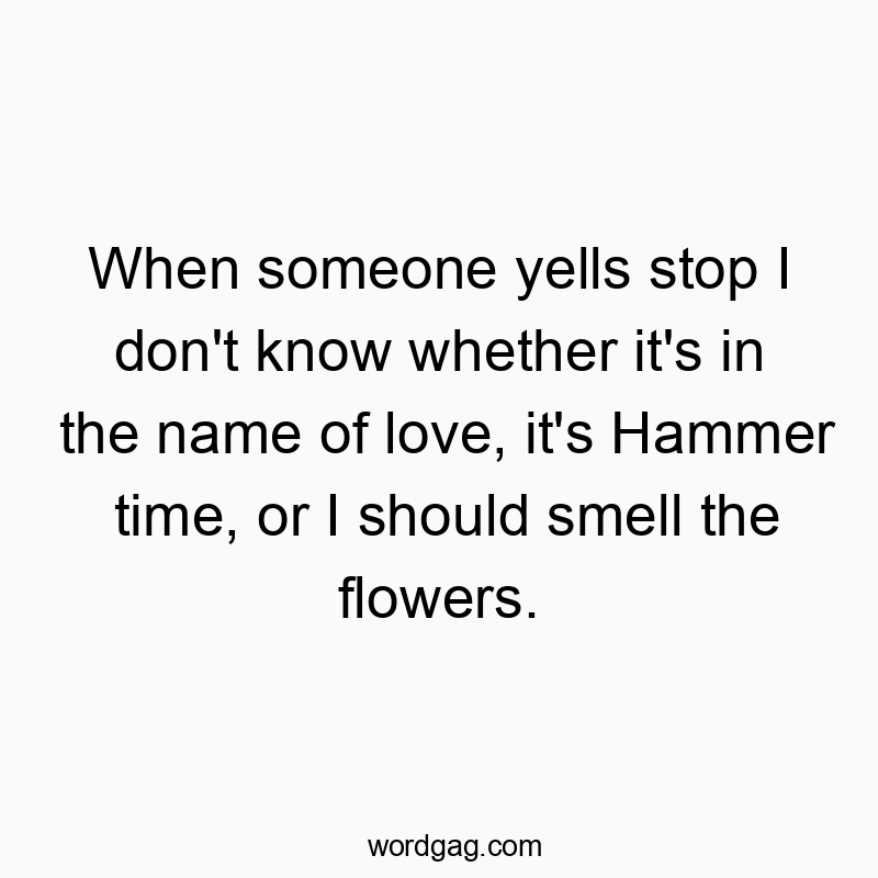 When someone yells stop I don't know whether it's in the name of love, it's Hammer time, or I should smell the flowers.