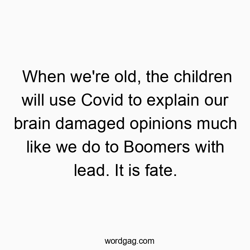 When we’re old, the children will use Covid to explain our brain damaged opinions much like we do to Boomers with lead. It is fate.