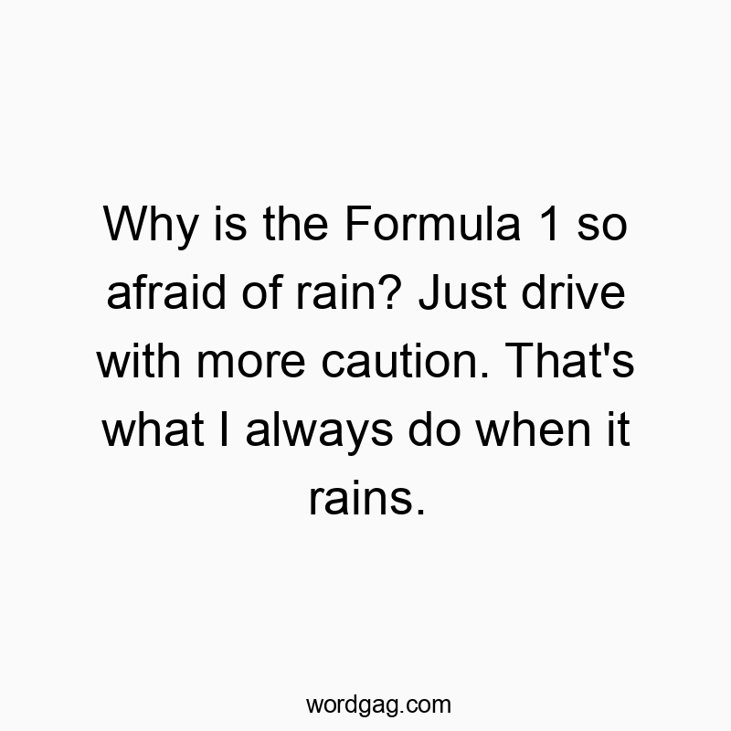 Why is the Formula 1 so afraid of rain? Just drive with more caution. That’s what I always do when it rains.