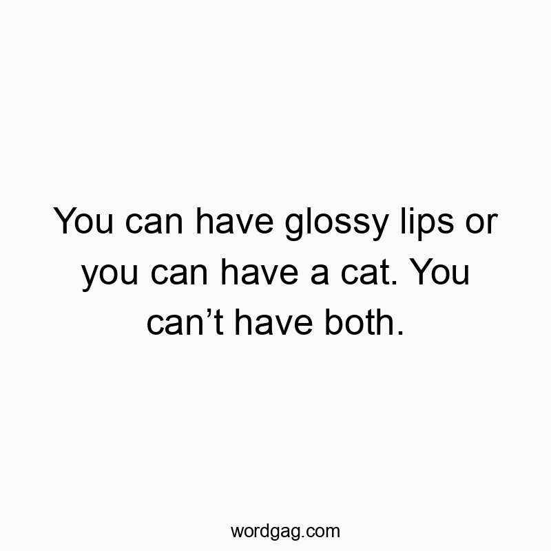 145 Funny cat quotes - You can have glossy lips or you can have a cat. You can’t have both.