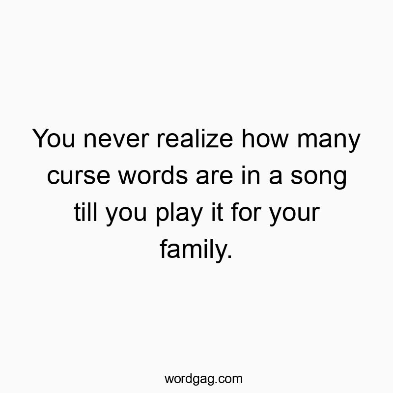 You never realize how many curse words are in a song till you play it for your family.