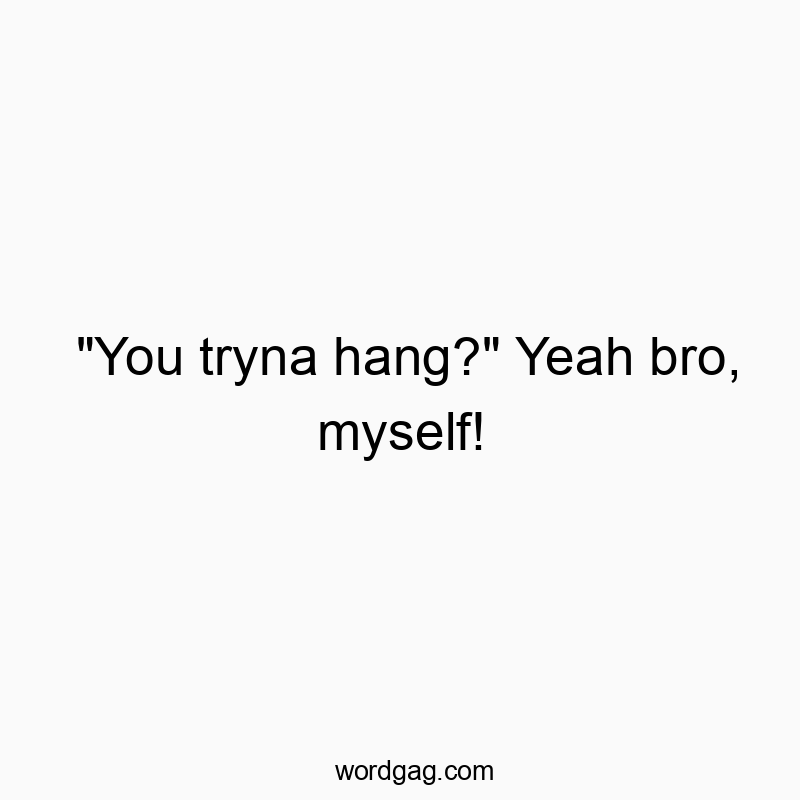 "You tryna hang?" Yeah bro, myself!