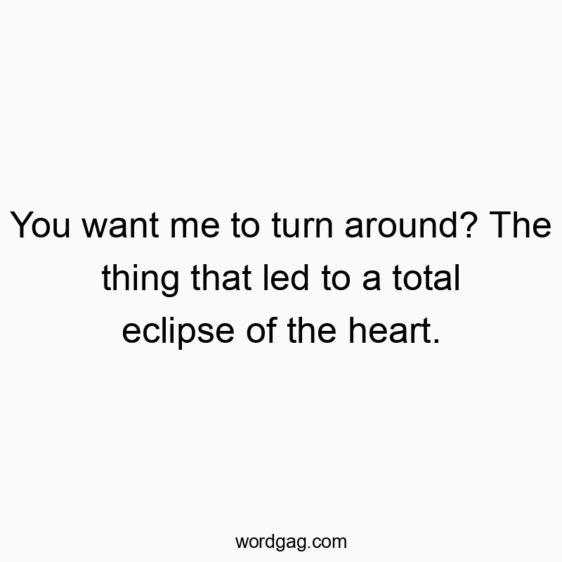 You want me to turn around? The thing that led to a total eclipse of the heart.
