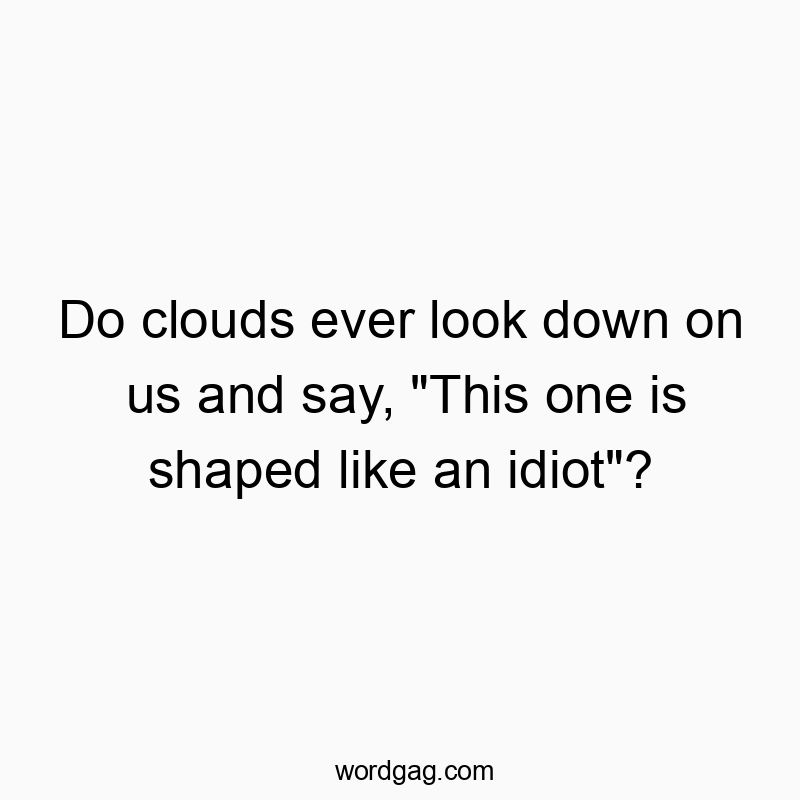 Do clouds ever look down on us and say, “This one is shaped like an idiot”?