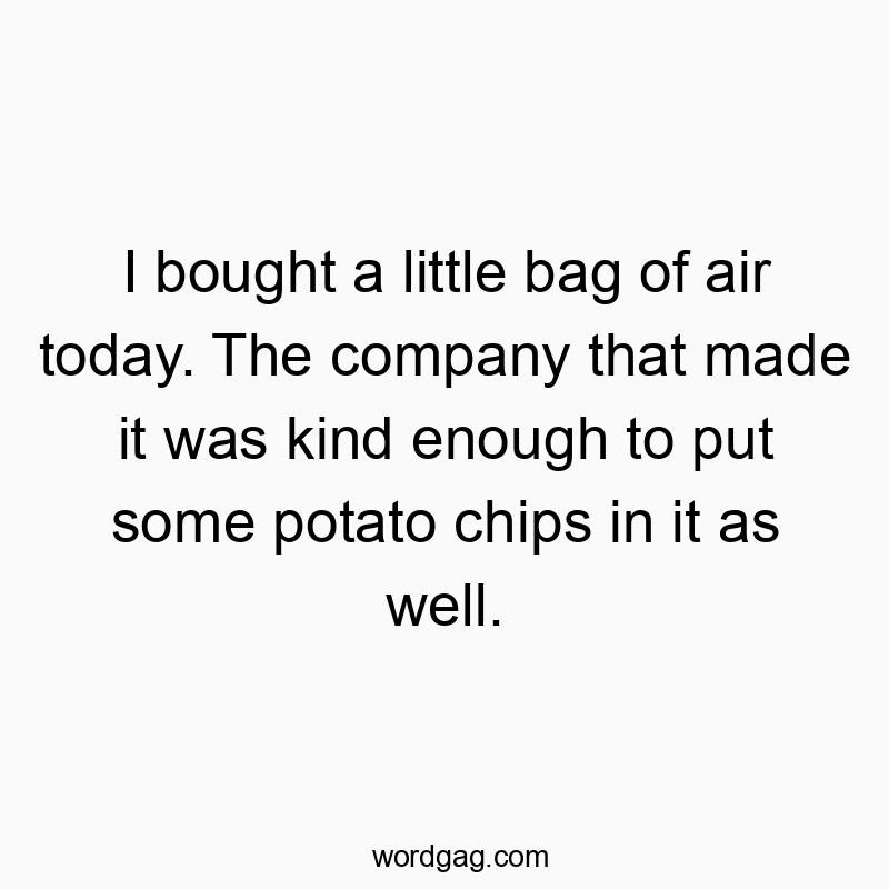 I bought a little bag of air today. The company that made it was kind enough to put some potato chips in it as well.