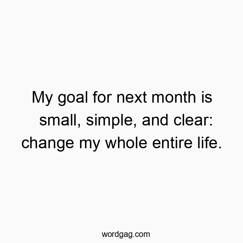 My goal for next month is small, simple, and clear: change my whole entire life.