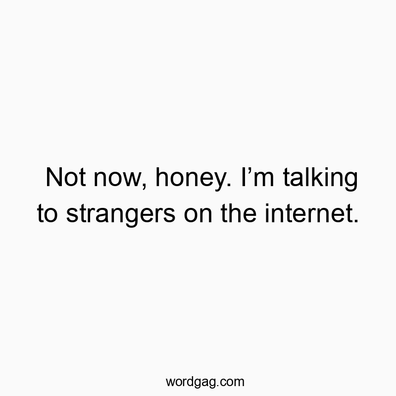 Not now, honey. Iโm talking to strangers on the internet.