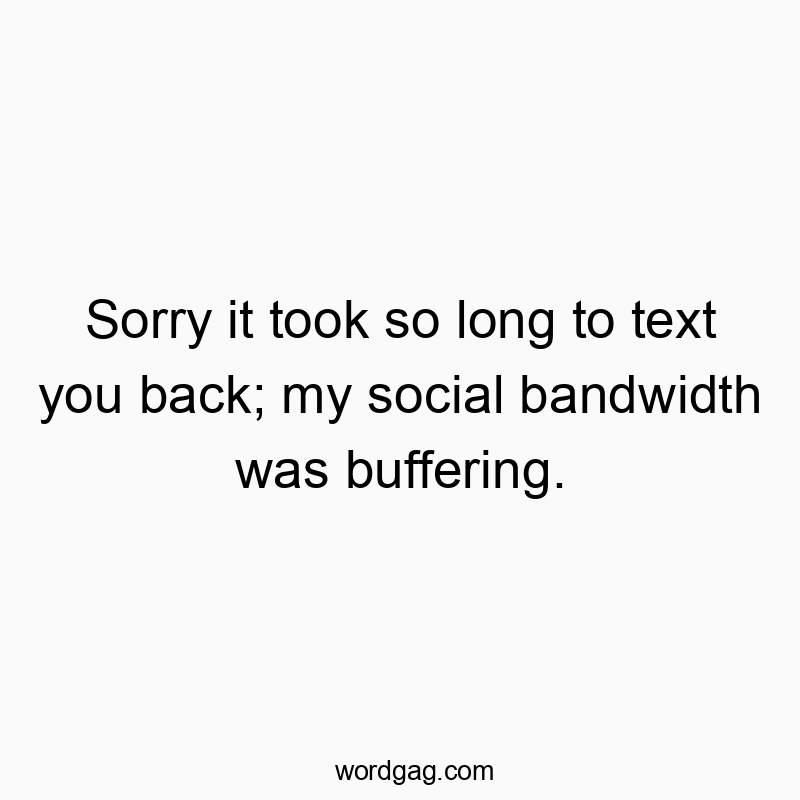 Sorry it took so long to text you back; my social bandwidth was buffering.