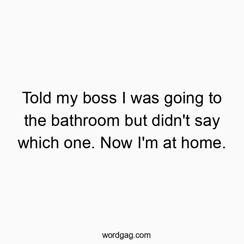 Told my boss I was going to the bathroom but didn’t say which one. Now I’m at home.