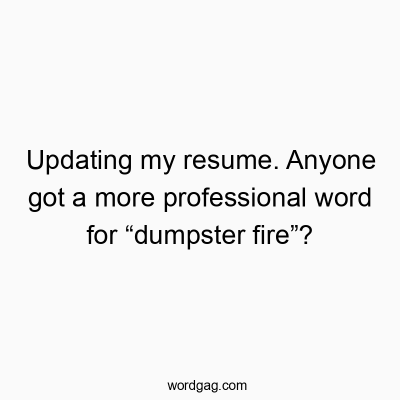 Updating my resume. Anyone got a more professional word for “dumpster fire”?