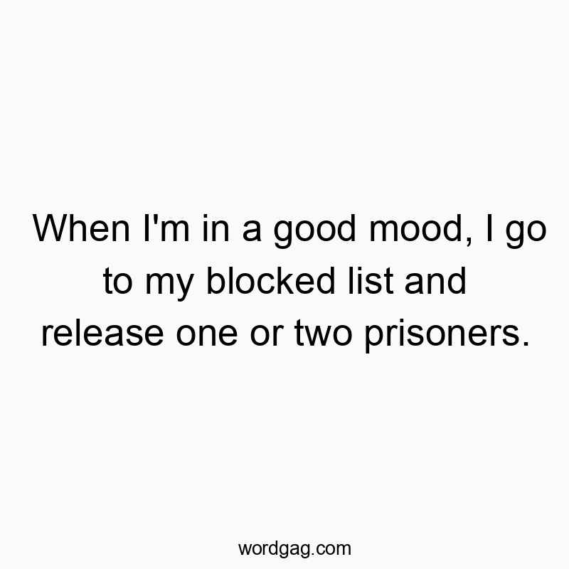 Funny i quotes - When I’m in a good mood, I go to my blocked list and release one or two prisoners.