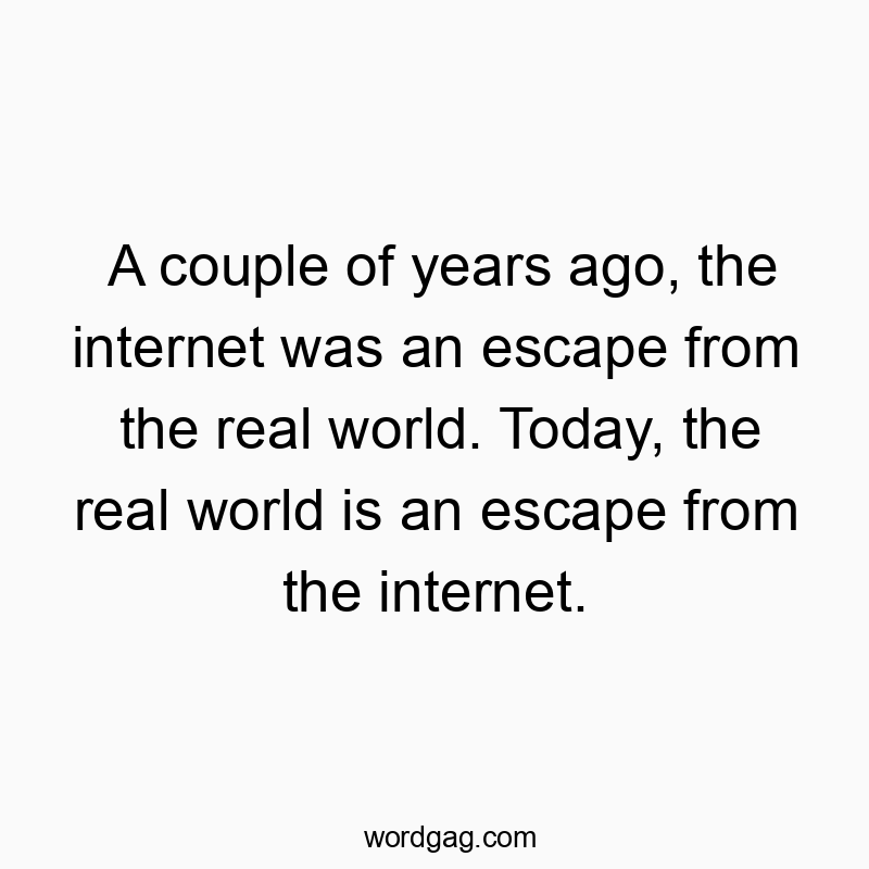 A couple of years ago, the internet was an escape from the real world. Today, the real world is an escape from the internet.