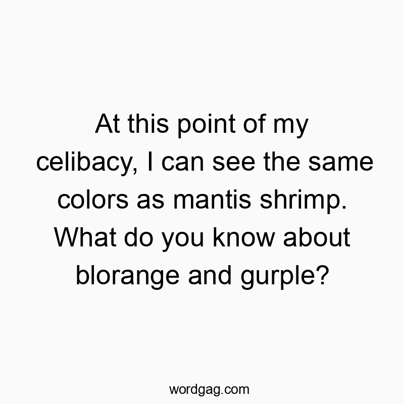 Funny know quotes - At this point of my celibacy, I can see the same colors as mantis shrimp. What do you know about blorange and gurple?