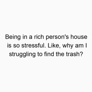 Being in a rich person’s house is so stressful. Like, why am I struggling to find the trash?
