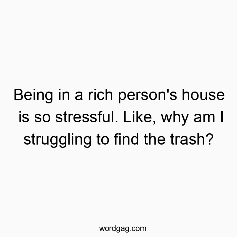 Funny rich person quotes - Being in a rich person’s house is so stressful. Like, why am I struggling to find the trash?