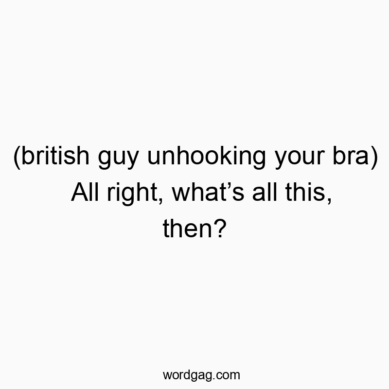 (british guy unhooking your bra) All right, what’s all this, then?