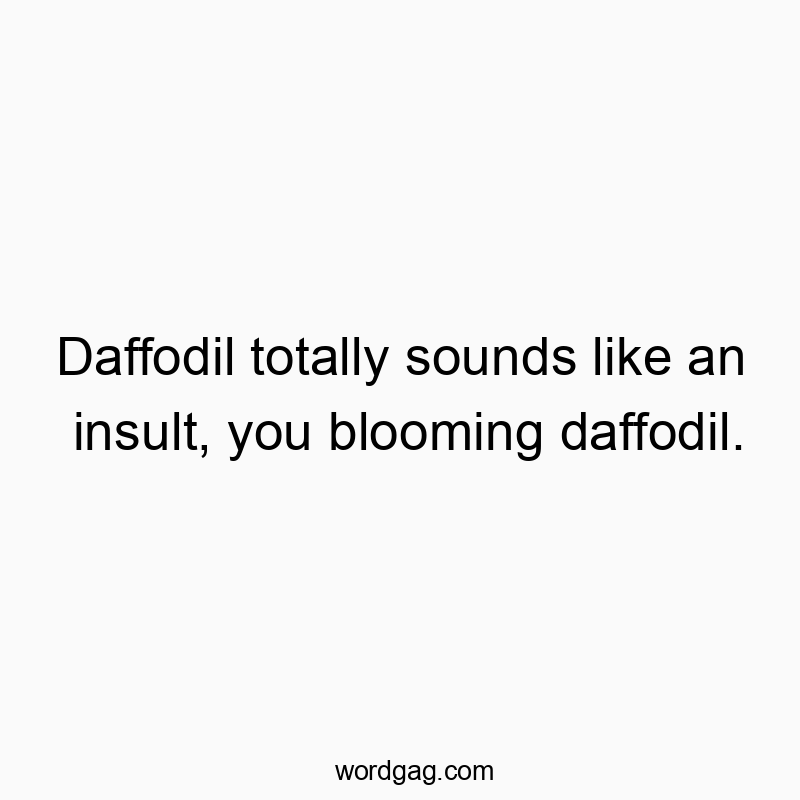 Playful text about how 'daffodil' sounds like an insult, with a humorous tone.