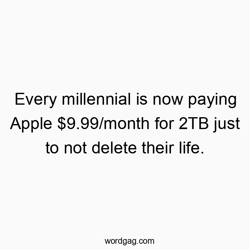 Funny technology quotes - Every millennial is now paying Apple $9.99/month for 2TB just to not delete their life.