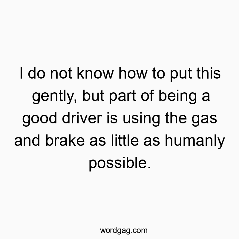 I do not know how to put this gently, but part of being a good driver is using the gas and brake as little as humanly possible.