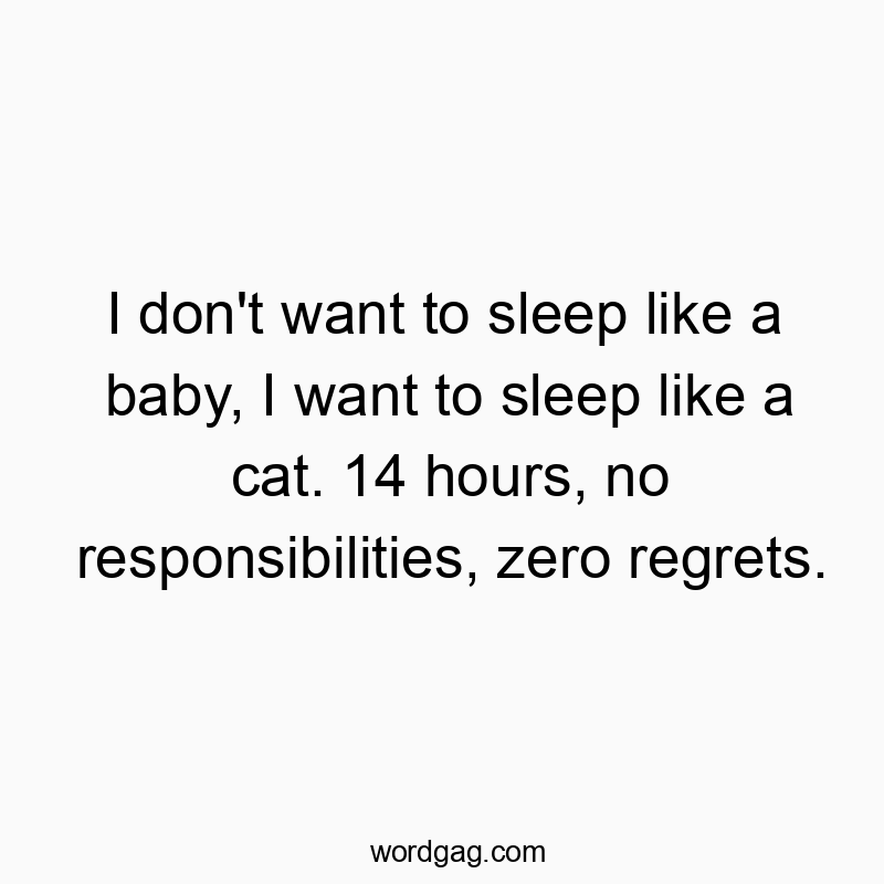 I don’t want to sleep like a baby, I want to sleep like a cat. 14 hours, no responsibilities, zero regrets.
