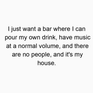 I just want a bar where I can pour my own drink, have music at a normal volume, and there are no people, and it’s my house.