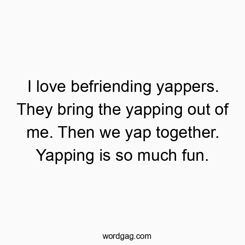 I love befriending yappers. They bring the yapping out of me. Then we yap together. Yapping is so much fun.