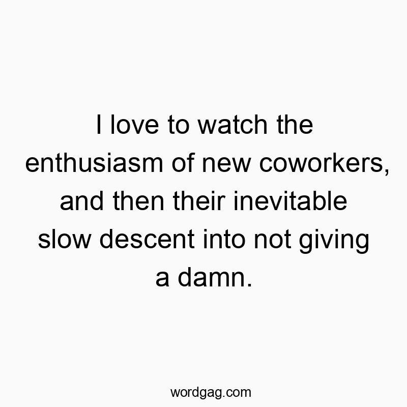 I love to watch the enthusiasm of new coworkers, and then their inevitable slow descent into not giving a damn.