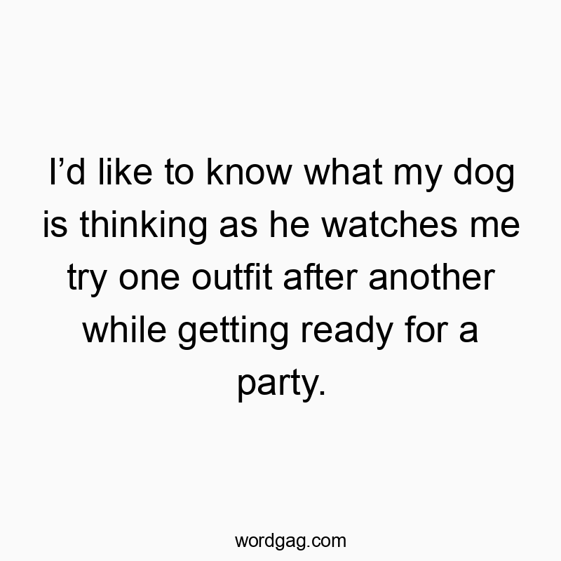 Funny pet quotes - I’d like to know what my dog is thinking as he watches me try one outfit after another while getting ready for a party.