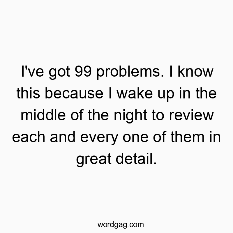 I’ve got 99 problems. I know this because I wake up in the middle of the night to review each and every one of them in great detail.